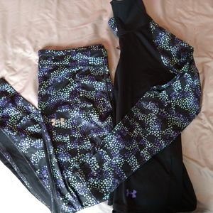 Youth sz XL (wmn: sm)under armour cold wear set, long pants, half zip top.